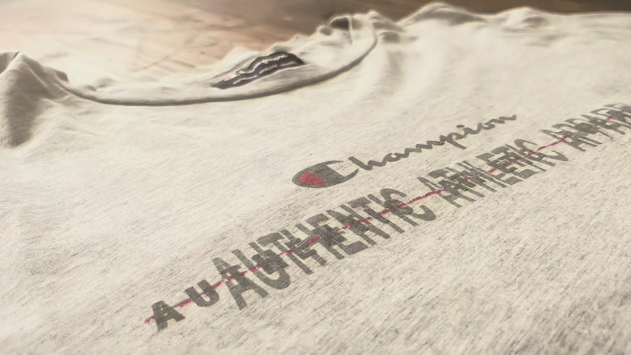 Indlæs video: A gray champion t-shirt from various points
